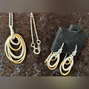 Elegant Gold and Silver Necklace and Hoop Earrings